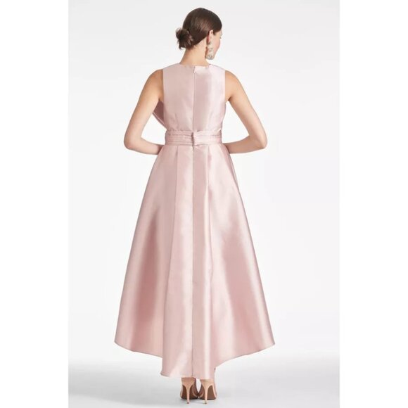 Sachin & Babbi Jenna Gown Silver Peony Pink Satin Asymmetrical NWT Size 6 - Picture 2 of 8
